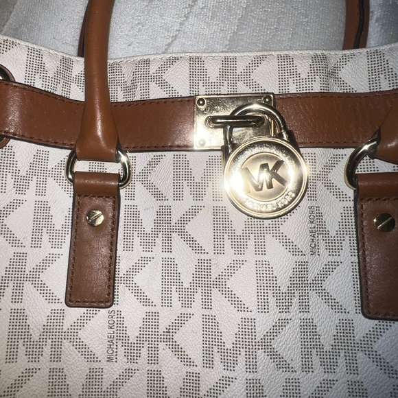 MICHAEL KORS… 3-Piece Purse Set… White, Gold, and Brown Leather…with MK Lock - Picture 11 of 13